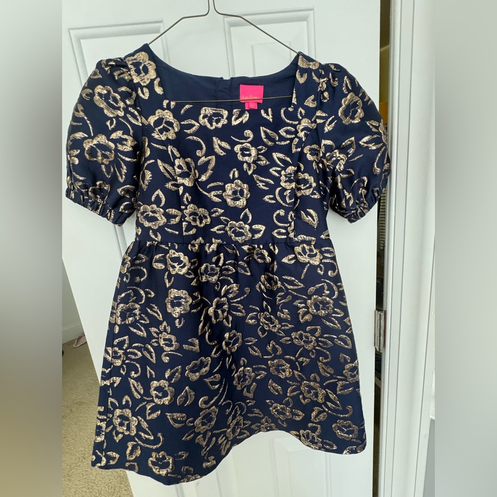 Lilly Pulitzer Navy and Gold Floral Kids Dress